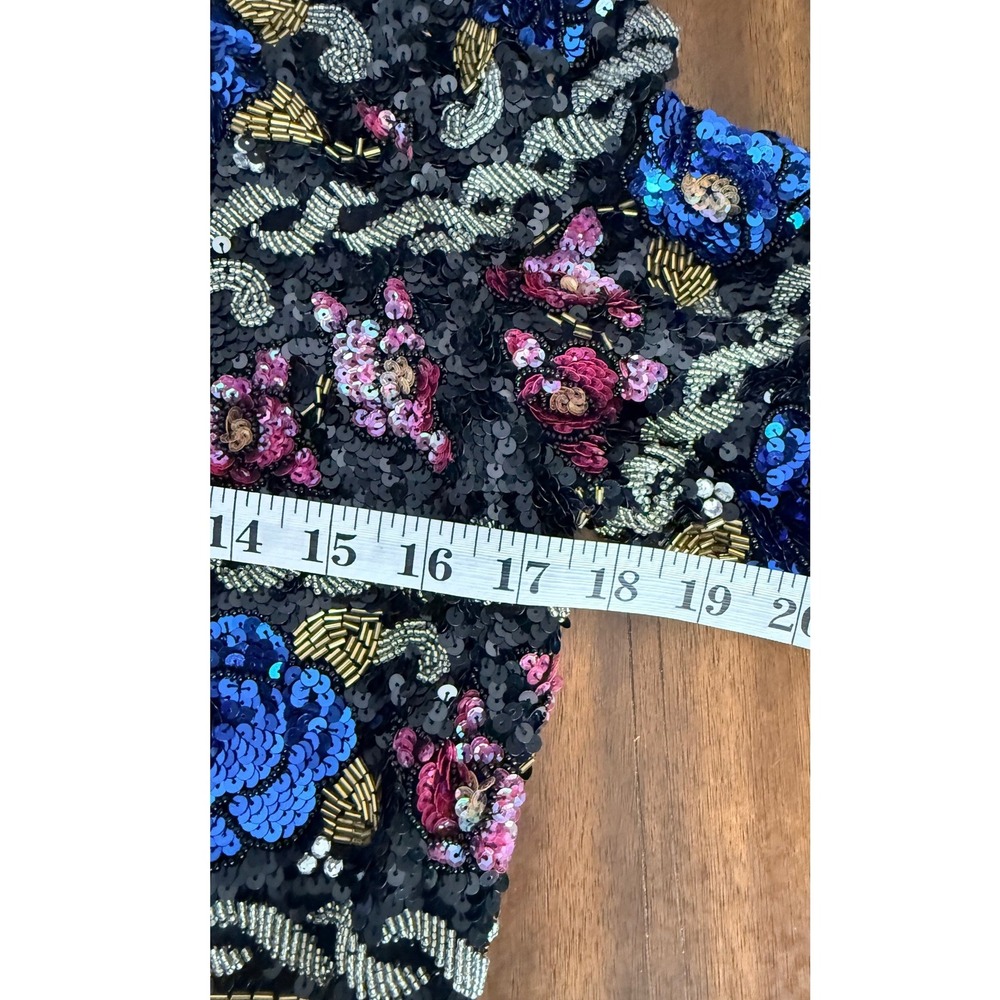 Vintage 80s Morgan Taylor Silk Sequin Jacket Size 6 Beaded Floral Bolero Evening - Picture 9 of 11